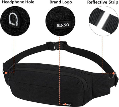 SINNO Large Crossbody Fanny Pack for Women Men Belt Bag With 4-Zipper Pockets for Travel Running Hiking Workout Dog Walking Outdoors Sport Fishing Waist Pack Bag Carrying All Phones