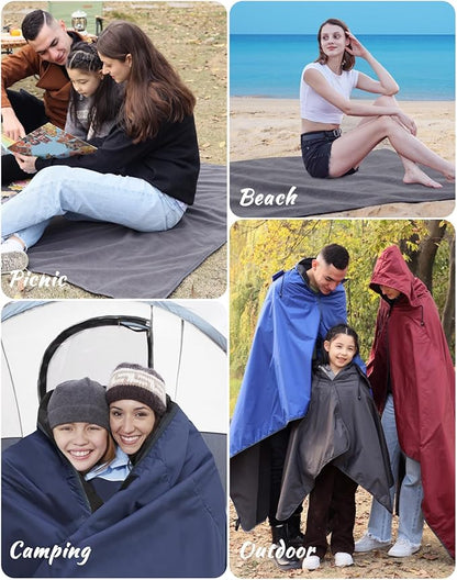 DUKUSEEK Hooded Stadium Blanket, Camouflage Waterproof Windproof Outdoor Fleece Blanket - Large (79"x 59"), Portable, Wearable, Warm for Outdoor Hunting, Sporting Events…