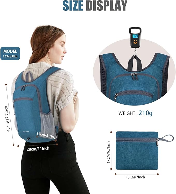 15L Hiking Backpack Small Travel Backpack Lightweight Packable Backpacks Casual Daypack for Women and Men, Turquoise