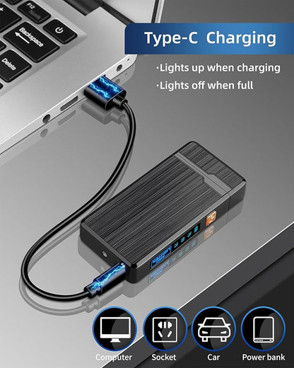 2 Pack Electric Lighter,USB Rechargeable Lighter, Plasma Dual Arc Lighter, Windproof Flameless Lighter, Pocket Metal Lighter with LED Battery Indication for Indoor Outdoor (Black&Black)
