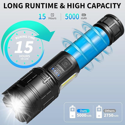 Rechargeable LED Flashlights High Lumens, 990000 Lumen Super Bright Flashlight with 7 Modes & Waterproof, Powerful USB Rechargeable Handheld Flash Light for Camping Home