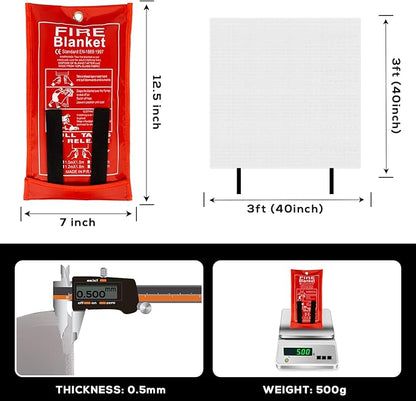 FLASLD Fire Blanket for Home and Kitchen, Fiberglass Fire Blankets Emergency for People, Flame Retardant Protection and Heat Insulation (3 ft x 3 ft - 2 Pack)