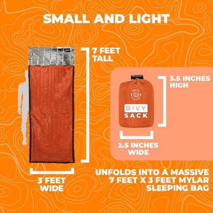 Survival Mylar Bivy Sack Portable Prepper Gear - Emergency Sleeping Bag Survival Bag - Lightweight Survival Sleeping Bags Double as Bivvy Thermal Survival Blanket for Bugout Bag Supplies