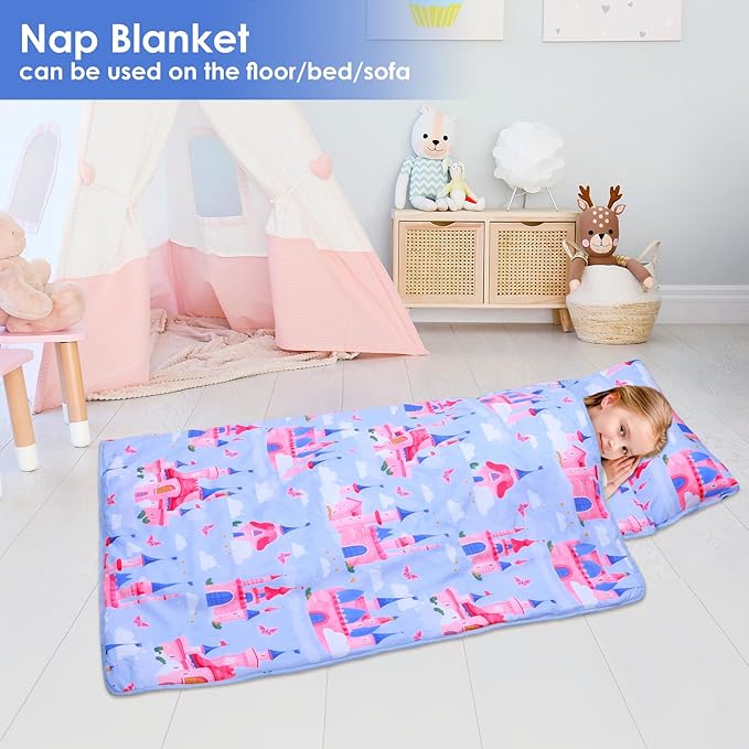 Kids Sleeping Bag Nap Mat with Removable Pillow and Blanket,Extra Thick Large 2 in 1 Slumber Bags for Boys Girls,Toddler Nap Mat for Preschool Daycare Travel Camping