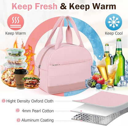 Lunch Box Lunch Bag for Women Men, Leakproof, Insulated Lunch Box Tote with Large Capacity, Lunch Container for Work/Office (Pink)