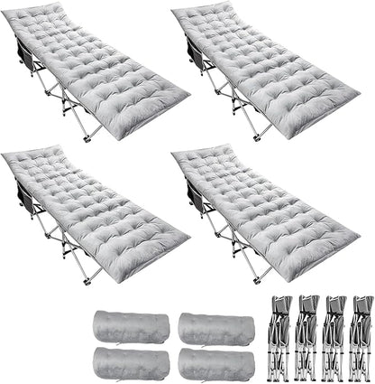 Zento Camping Cot and Mattress Folding Outdoor Travel Bed 4 Pack- Heavy Duty Max Load 450 LBS Premium Quality Cot Bed with Pad for Comfort Sleeping for Travel Home and Anytime Use