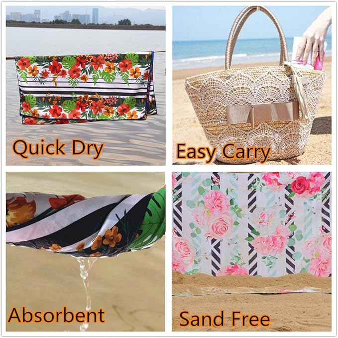 HAOKUN Microfiber Sand Free Beach Towel Blanket-Quick Fast Dry Super Absorbent Lightweight Thin Towel for Travel Pool Swimming Bath Camping Yoga Gym Sports Idea … (Rose flower1)