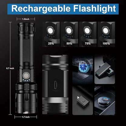 Rechargeable Flashlights 990,000 High Lumens - 2 Pack, Super Bright LED Flash Light with 5 Modes, 12 Hour Brightest Waterproof Handheld Flashlight for Home, Camping