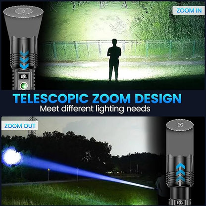 Rechargeable LED Flashlights, 250000 High Lumens, 5 Modes Zoomable, Super Bright Flashlight, Tactical Powerful IPX7 Waterproof Handheld Flash Light for Emergencies, Hiking, Camping