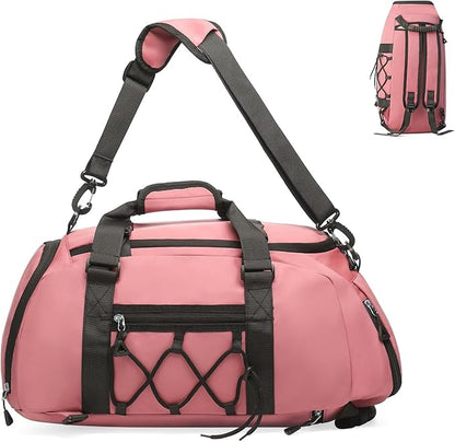 Unisex Travel Duffle Bag for Men Women, Waterproof Gym Bag with Shoe Compartment & Football Compartment, 32L Carry on Bag for Sports & Fitness, Pink