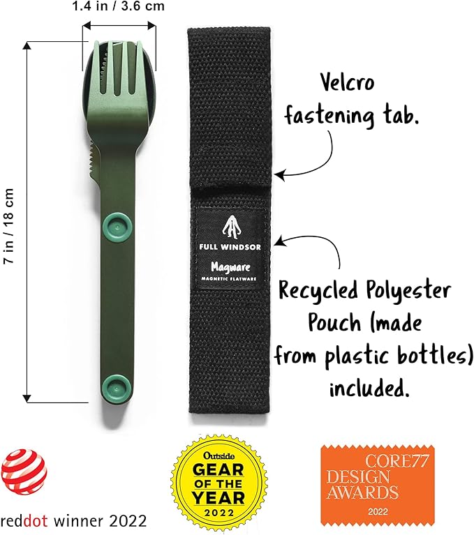 MAGWARE Magnetic Camping Utensils Set - Portable & Reusable Metal Travel Flatware with a Case for Camping, Picnic, Office & Kid's Lunchbox | Camping Cutlery Set | Knife, Fork & Spoon (3 PCS)