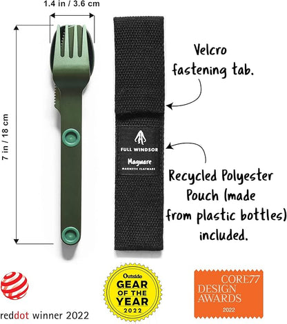 MAGWARE Magnetic Camping Utensils Set - Portable & Reusable Metal Travel Flatware with a Case for Camping, Picnic, Office & Kid's Lunchbox | Camping Cutlery Set | Knife, Fork & Spoon (3 PCS)