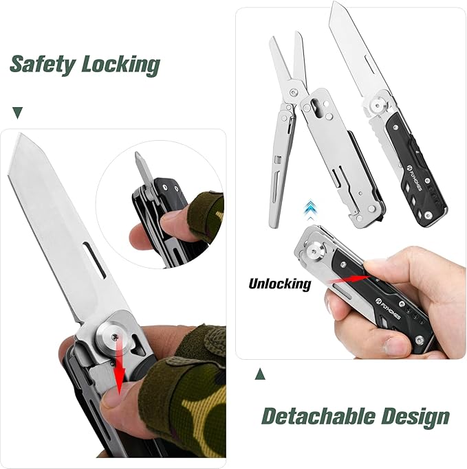 FLYHOMES Multitool Knife, 6-in-1 Multitool with Scissors and Pocket Clip, Gift for Men, Professional Multi-tool for Camping, Survival Tools, and Outdoor Adventures