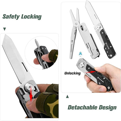 FLYHOMES Multitool Knife, 6-in-1 Multitool with Scissors and Pocket Clip, Gift for Men, Professional Multi-tool for Camping, Survival Tools, and Outdoor Adventures