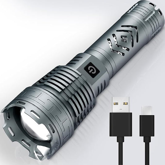 Rechargeable Flashlights High Lumens, Super Bright Powerful Waterproof Flashlights, Type-C Fast Charge, 5 Mode Zoomable Tactical Handheld Flashlights for Emergencies Camping