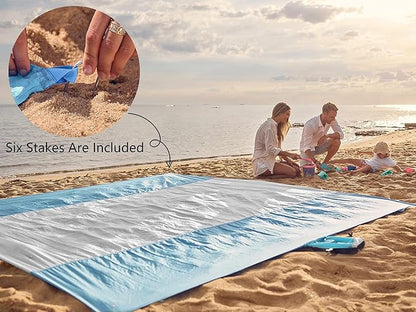 WEKAPO Beach Blanket Sandproof, Extra Large Beach Mat, Big & Compact Sand Free Mat Quick Drying, Lightweight & Durable with 6 Stakes & 4 Corner Pockets