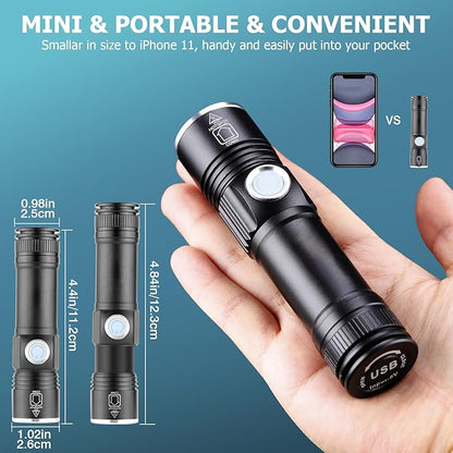 NAKCNM 2 Pack USB Rechargeable Flashlights Mini Handheld Pocket Super Bright Small Flashlight EDC Flashlights for Camping, Hiking, Emergency