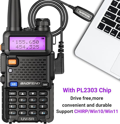 Baofeng UV-5R Ham Radio Handheld Rechargeable Two Way Radios Long Range Portable Radio with Speaker Microphone Programming Cable,2pack