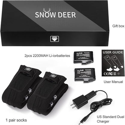 SNOW DEER Heated Socks,Upgraded 7.4V Rechargeable Battery Electric Socks for Men Women,Winter Cold Weather Warm Socks for Huting Fishing Camping Hiking Skiing Foot Warmer