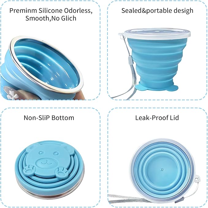 Collapsible Cup, Silicone Collapsible Travel Cup, Expandable Folding Camping Drinking Cup with Lids Reusable Small Portable Mugs Cup for Travel, Camping, Hiking,Outdoor Sports, Home
