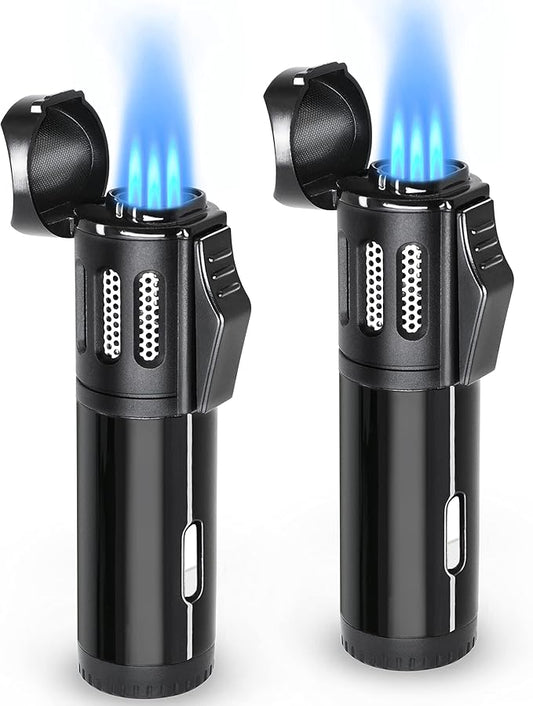 2 Pack Torch Lighter Triple 3 Jet Flame Refillable Butane Lighter Windproof Adjustable Portable Lighter for BBQ Candle Camping Men Women Gift (Butane Not Included) Black