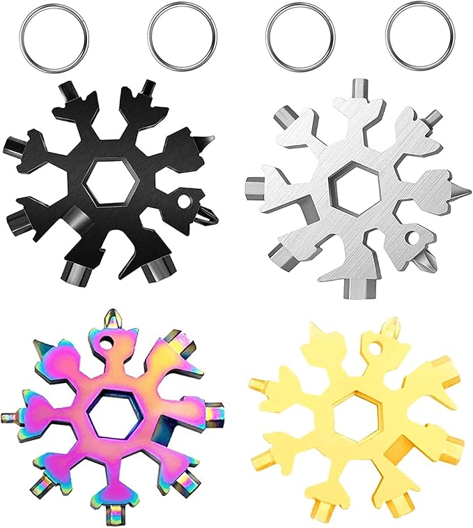 4 Pack 18 In 1 Snowflake Multi Tool, Stainless Steel Beer Bottle Opener, Flat Phillips Screwdriver Kit/Wrench, Outdoor Durable and Portable