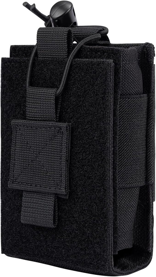 Adjustable Radio Pouch MOLLE Radio Holder for Tactical Duty Belt Two Ways Radio Holster Walkie Talkies Case Rifle Mag Carrier 5.56mm 7.62mm Magazine Nylon Carry Bag for Police Security Rescue