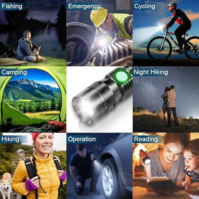 UV Flashlight Black Light, 3-in-1 Magnetic Flashlight Rechargeable, 1000 Lumen Tactical LED Flashlight, 7 Modes Waterproof UV Light Flashlight for Camping Emergencies Pet Urine Detection