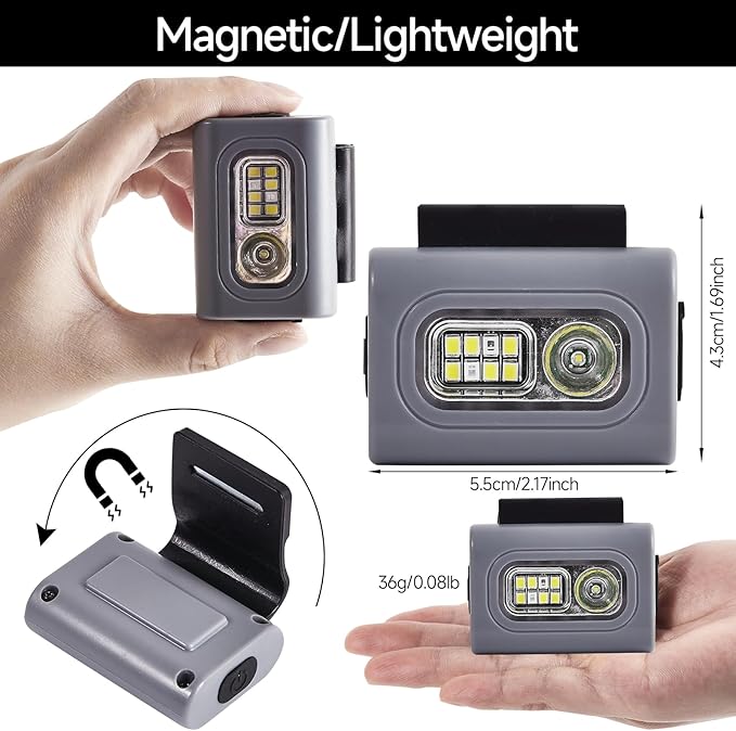 Running Light,USB Rechargeable jogging Light 6 Lighting Modes Strong Magnetic Lights Portable Clip On Running Lights with Runners and Joggers for Hiking,Running,Camping,Outdoor Adventure,1Pack-Grey