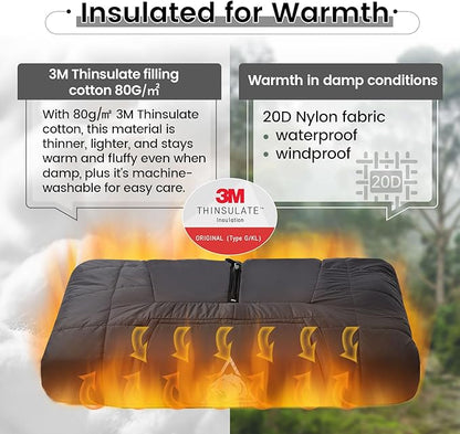 OneTigris Camping Blanket Honcho Poncho with 3M Thinsulate Insulation,Wearable Sleeping Bag Poncho for Camping Large Ultralight Water-Resisitant Warm Wearable Blanket for Outdoor Camping,Hiking