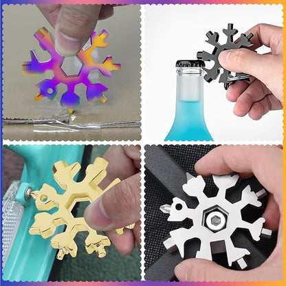 18-in-1 Snowflake Multitool, 12 Packs Stainless Steel Snowflake Wrench/Bottle Opener/Screwdriver Kit, Stainless Steel Portable Star Tool for Christmas Great Gifts