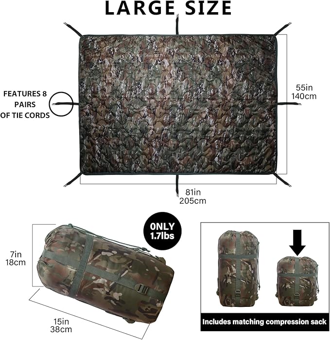 Woobie Blanket, Army Poncho Liner with Zipper, Military Sleeping Bag, with A Compression Carrying Bag, for Hiking, Camping, Outdoor Survival