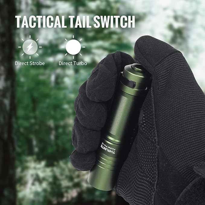 ThruNite Archer Pro V2 EDC Flashlight - 950 Lumens, USB-C Rechargeable, Tail Switch LED Penlight for Camping, Outdoor & Emergency - Cool White (Dark Green)
