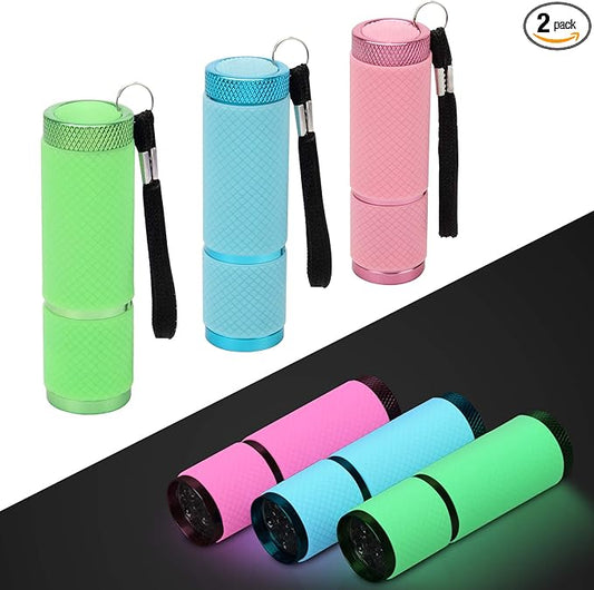 AHIER 9 LED Glow in Dark Flashlights, Rubber Coated Small Flashlights with Straps, Portable Handy Lights for Camping, Hiking, Indoor, Assorted Colors (3 Colors 6 PCS)