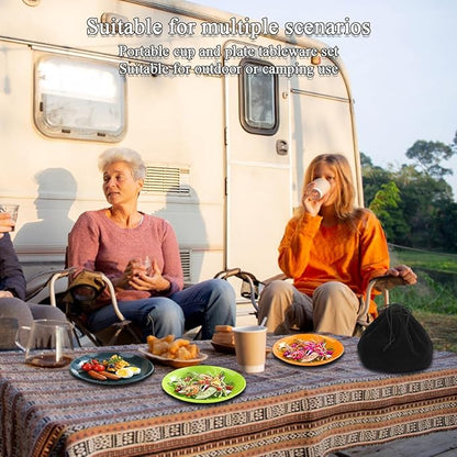 Camping Utensils Mess Kit, Including Camping Spoon, Fork, Knife, Plate and Cup Packed in a Portable Bag, Easy to Carry, Dishwasher Safe