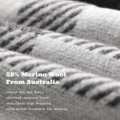 ACUSHLA Merino Wool Blanket - Soft Warm Thick Washable Large Throw Blanket for Camping Bed Couch Outdoor Travel All Weather, Scottish Plaid Grey 79X63