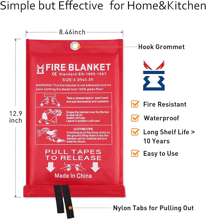 Fire Blankets for Home and Kitchen Emergency Safety – 4 pack 3ft x 3ft Fiberglass Fire Suppression Blanket Suspend Flames Retardant for Cooking Stove Grill Car Garage Office RV Warehouse (4 Pcs)