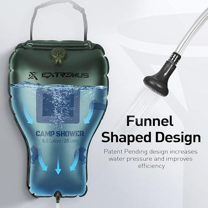 Extremus Rainbow Falls Camping Shower, 6.6 Gallons/25L Camp Shower Bag, Solar Heating PVC Bladder, Built in Thermometer, Mesh Pocket, ABS Nozzle System, Portable Solar Shower for Camping