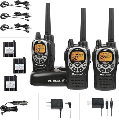 Midland® - GXT1000X3VP4 - Walkie Talkie Long Range Two-Way Radio - 50 Channel GMRS Radio - 142 Privacy Codes, SOS Siren, and NOAA Weather Alerts and Weather Scan - Black/Silver, 3-Pack