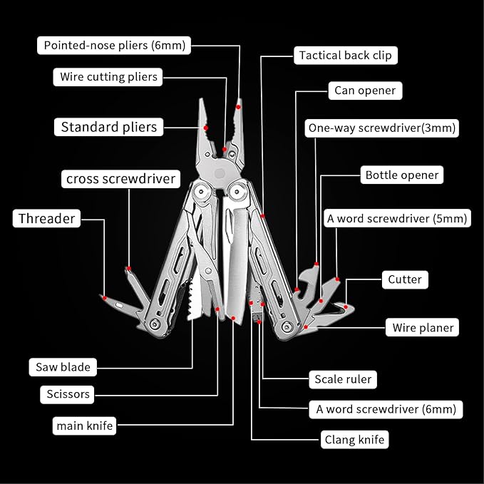 Multitool Pliers, 18-in-1 Portable Multi Tool with Pliers and Wire Cutter Stainless Steel Foldable Multitools for Survival,Camping,Exploring with Black sheath