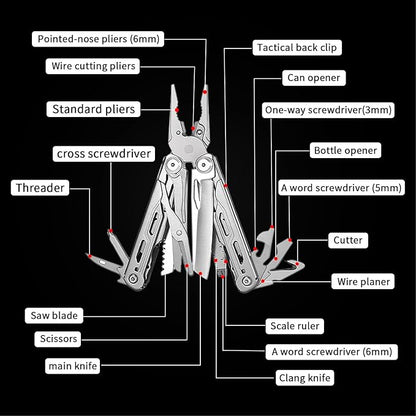 Multitool Pliers, 18-in-1 Portable Multi Tool with Pliers and Wire Cutter Stainless Steel Foldable Multitools for Survival,Camping,Exploring with Black sheath