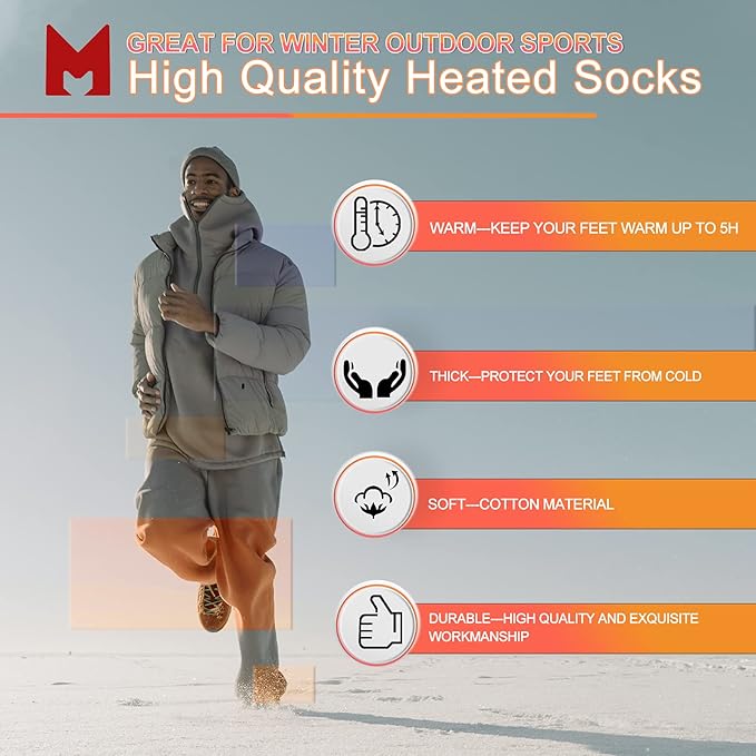 Heated Socks, Battery Heated Socks for Men Women, Electric Heated Socks for Hiking, Skiing, Camping