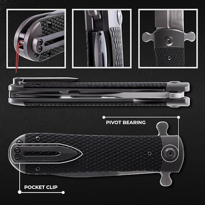 Firebird Knife GANZO Firebird Adimanti Samson-BK Pocket Folding Knife G10 Handle with Clip D2 Steel Blade Hunting Fishing Camping Outdoor EDC Knife (Black)