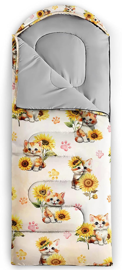 AILONEN Cartoon Fox Camping Sleeping Bag for Boys Girls Adults,Lightweight & Waterproof,3 Season Warm & Cold Weather,Portable,Kawaii Fox Printed Sleeping Bag,Traveling,Camping,Hiking