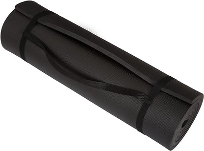 Extra-Thick Yoga Mat - Durable Comfort Non-Slip Foam Workout Mat for Fitness, Pilates, and Floor Exercises with Carrying Strap by Wakeman
