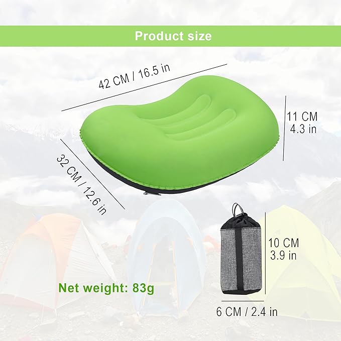 Portable Inflatable Neck Pillow for Outdoor Travel, Camping, Office Naps-Polyester ，Color Available-Simple and Comfortable (16.5 * 12.6 * 4.3in, Green)