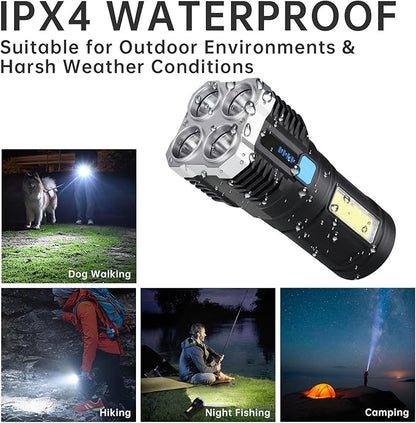 Tomorotec Multi-Functional 1000 Lumens Rechargeable LED Handheld Flashlight for Camping, Hiking, Emergency, Night Fishing, Mechanical Work & Outdoor - USB Charging, 4 Modes, Waterproof, Long-Lasting