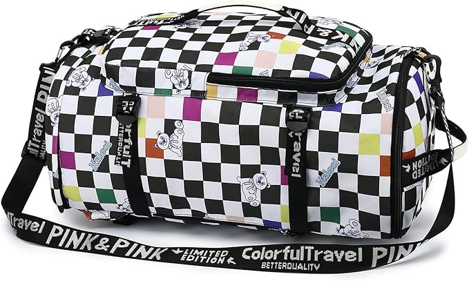 Gym Duffle Bag Backpack 4-Way Waterproof with Shoes Compartment for travel Sport Hiking laptop (Checkerboard) XL