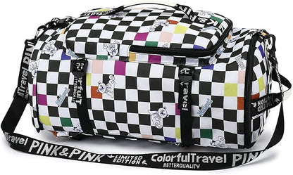 Gym Duffle Bag Backpack 4-Way Waterproof with Shoes Compartment for travel Sport Hiking laptop (Checkerboard) XL