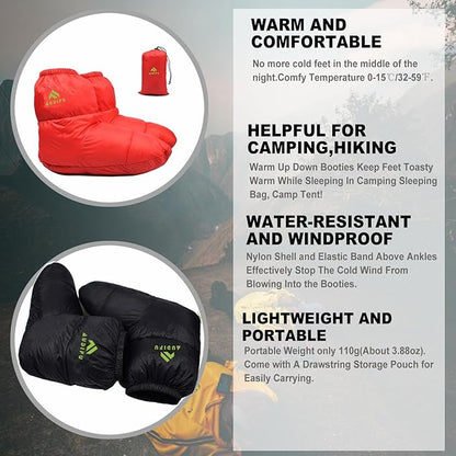 Down Booties Warm Socks Ultralight Sleeping Sock for Camping, Backpacking - Camp Sleeping Bag Tent Down Foot Warmer for Men & Women